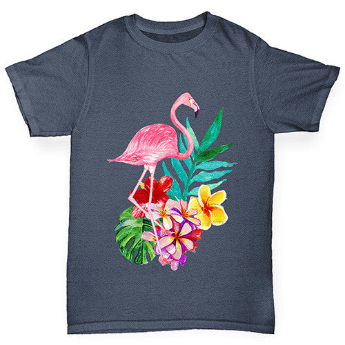 Watercolour Flamingo Flowers  Boy's T-Shirt