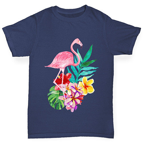 Watercolour Flamingo Flowers  Boy's T-Shirt