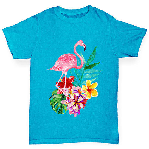 Watercolour Flamingo Flowers  Girl's T-Shirt 