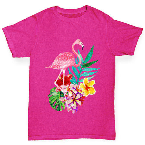 Watercolour Flamingo Flowers  Girl's T-Shirt 