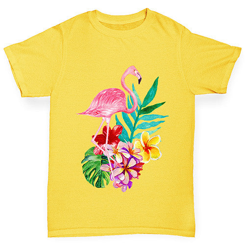 Watercolour Flamingo Flowers  Girl's T-Shirt 