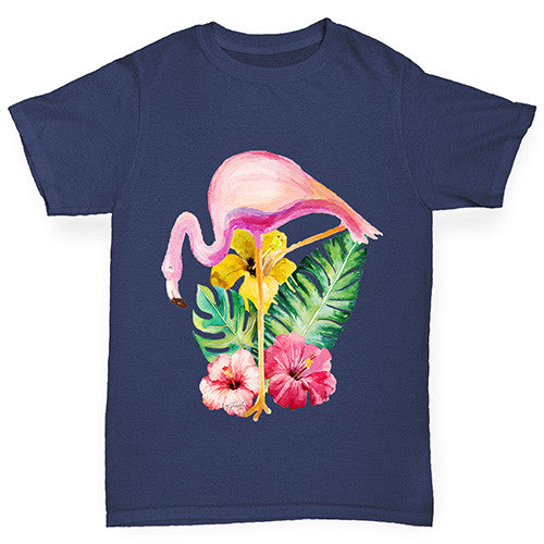 Watercolour Floral Flamingo Boy's T-Shirt