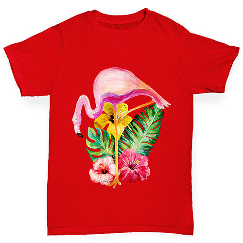 Watercolour Floral Flamingo Boy's T-Shirt