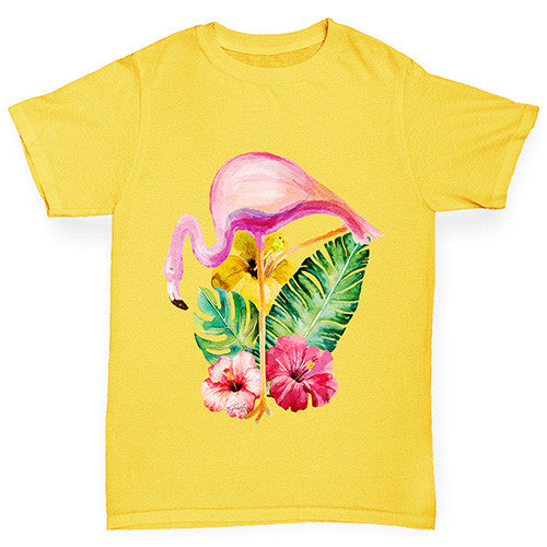 Watercolour Floral Flamingo Boy's T-Shirt