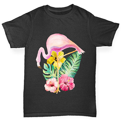 Watercolour Floral Flamingo Girl's T-Shirt 