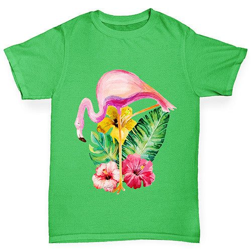 Watercolour Floral Flamingo Girl's T-Shirt 