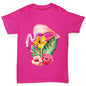 Watercolour Floral Flamingo Girl's T-Shirt 