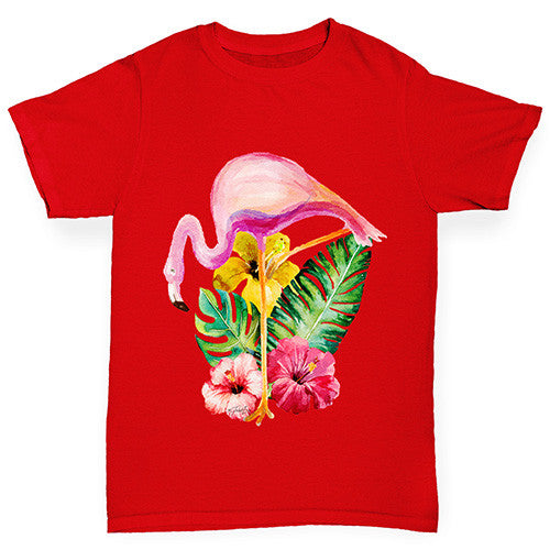 Watercolour Floral Flamingo Girl's T-Shirt 