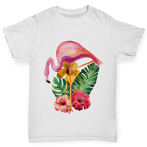Watercolour Floral Flamingo Girl's T-Shirt 