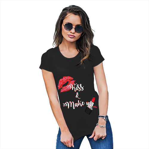 Funny Tshirts For Women Kiss & Make Up Women's T-Shirt Medium Black