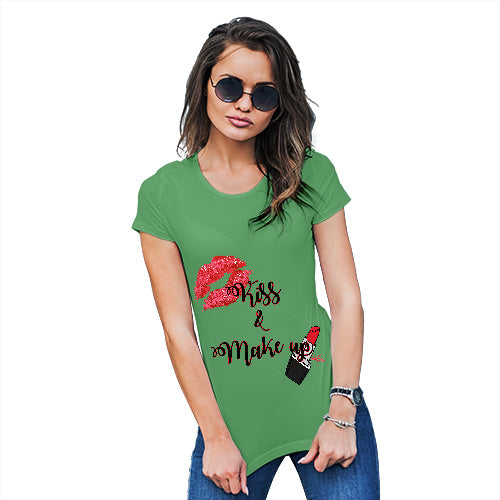 Funny T Shirts For Mum Kiss & Make Up Women's T-Shirt Medium Green