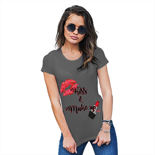 Womens Novelty T Shirt Kiss & Make Up Women's T-Shirt X-Large Dark Grey