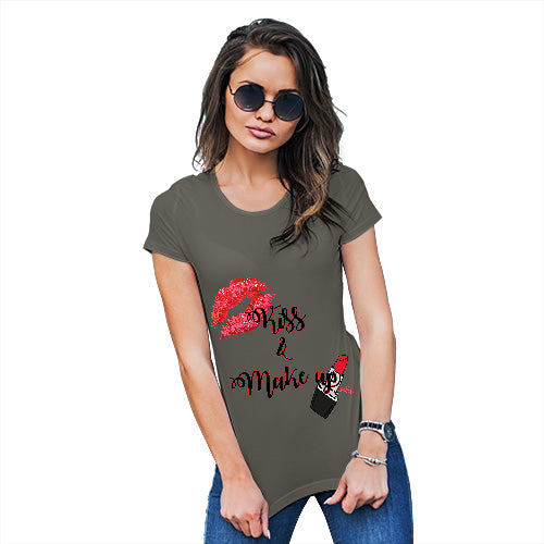 Funny Tee Shirts For Women Kiss & Make Up Women's T-Shirt X-Large Khaki