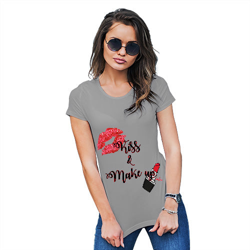 Funny Tshirts For Women Kiss & Make Up Women's T-Shirt Small Light Grey