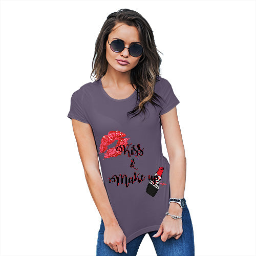 Funny T Shirts For Women Kiss & Make Up Women's T-Shirt X-Large Plum