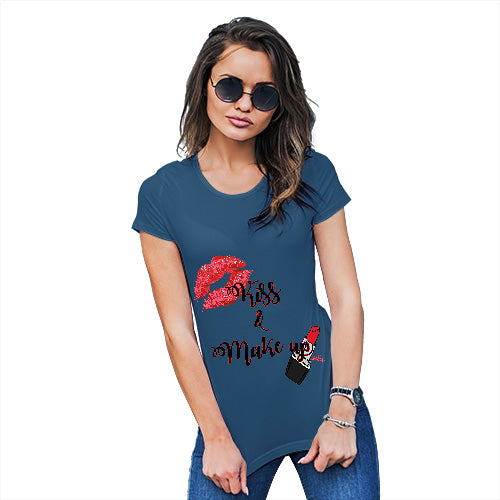 Funny T-Shirts For Women Kiss & Make Up Women's T-Shirt X-Large Royal Blue