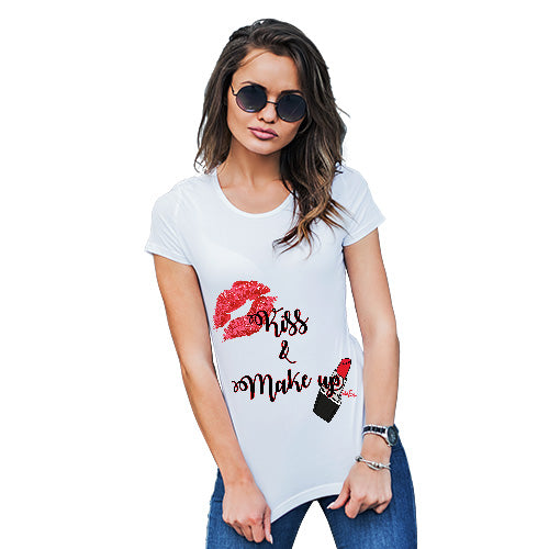 Womens Funny T Shirts Kiss & Make Up Women's T-Shirt Medium White