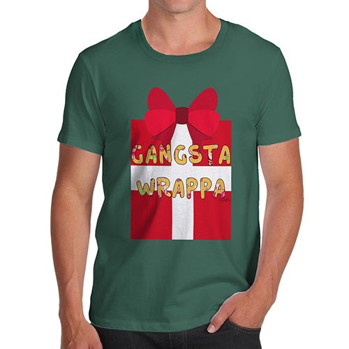 Mens Novelty T Shirt Christmas Gangsta Wrappa Men's T-Shirt Medium Bottle Green