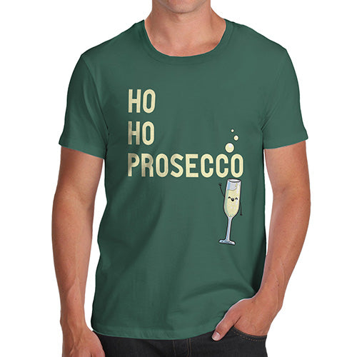 Mens Novelty T Shirt Christmas Ho Ho Prosecco Men's T-Shirt Large Bottle Green
