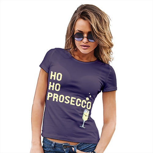 Womens T-Shirt Funny Geek Nerd Hilarious Joke Ho Ho Prosecco Women's T-Shirt Medium Plum