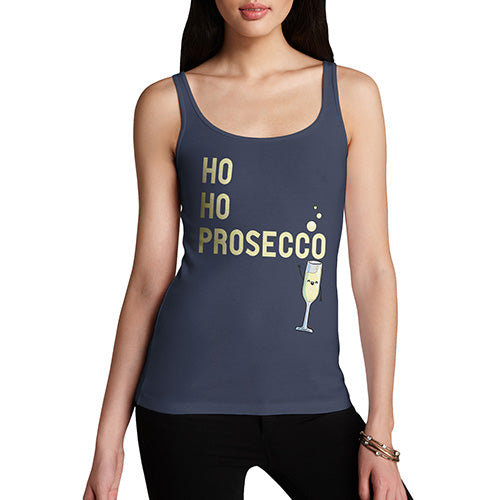 Womens Humor Novelty Graphic Funny Tank Top Ho Ho Prosecco Women's Tank Top Medium Navy