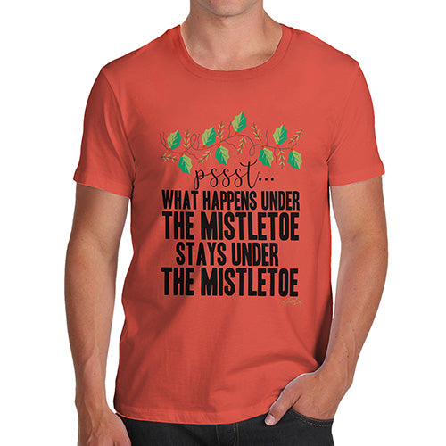 Mens Humor Novelty Graphic Sarcasm Funny T Shirt What Happens Under The Mistletoe Men's T-Shirt Large Orange