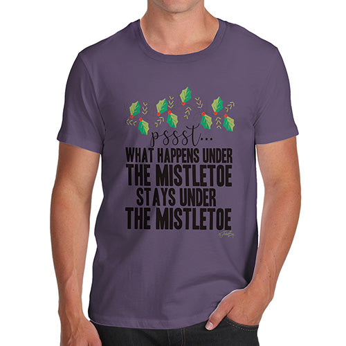 Funny Mens T Shirts What Happens Under The Mistletoe Men's T-Shirt Large Plum