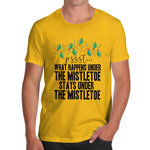 Funny Tshirts For Men What Happens Under The Mistletoe Men's T-Shirt Medium Yellow