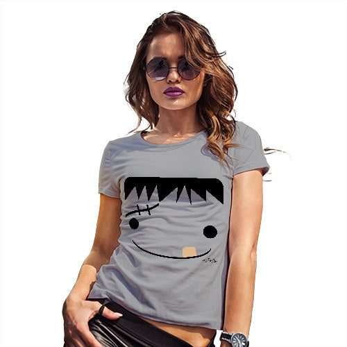 Womens Funny T Shirts Frankenstein's Monster Face Women's T-Shirt X-Large Light Grey
