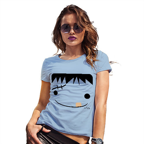 Novelty Gifts For Women Frankenstein's Monster Face Women's T-Shirt X-Large Sky Blue