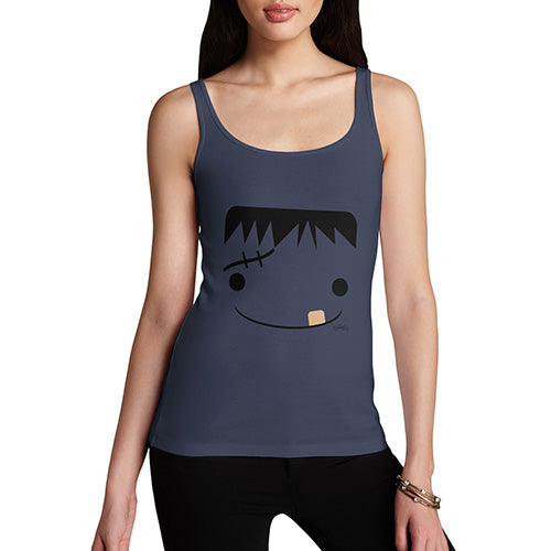 Womens Humor Novelty Graphic Funny Tank Top Frankenstein's Monster Face Women's Tank Top Small Navy