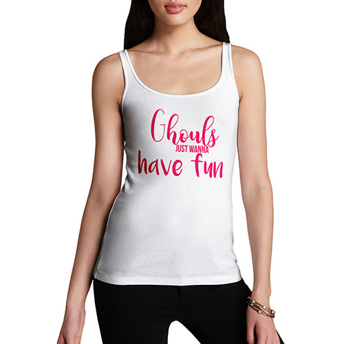 Womens Humor Novelty Graphic Funny Tank Top Ghouls Wanna Have Fun Women's Tank Top Small White