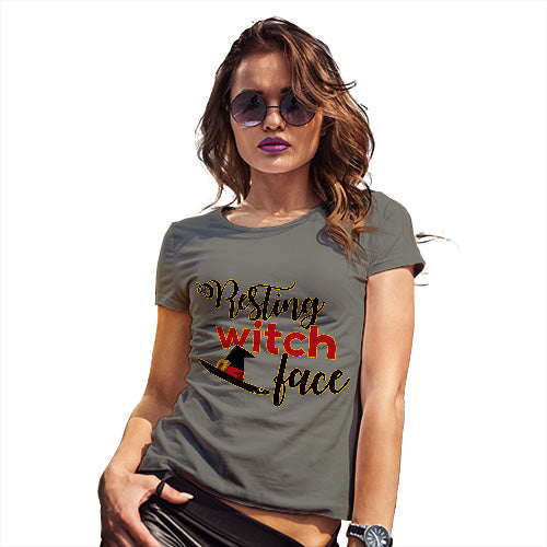 Funny T-Shirts For Women Sarcasm Resting Witch Face Women's T-Shirt Large Khaki