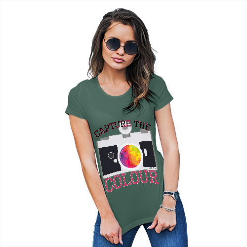 Womens Novelty T Shirt Christmas Capture The Colour Women's T-Shirt Large Bottle Green