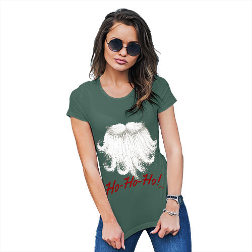 Womens Funny T Shirts Ho-Ho-Ho Beard Women's T-Shirt Small Bottle Green