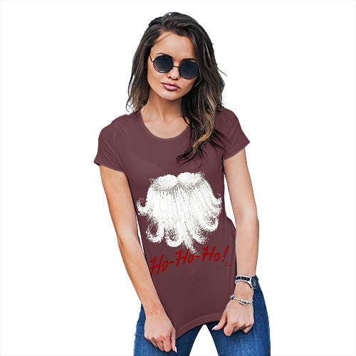 Womens Humor Novelty Graphic Funny T Shirt Ho-Ho-Ho Beard Women's T-Shirt Large Burgundy