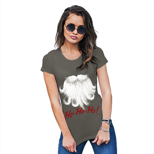 Novelty Tshirts Women Ho-Ho-Ho Beard Women's T-Shirt Medium Khaki