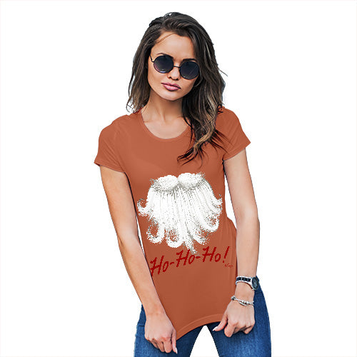 Womens Humor Novelty Graphic Funny T Shirt Ho-Ho-Ho Beard Women's T-Shirt Large Orange