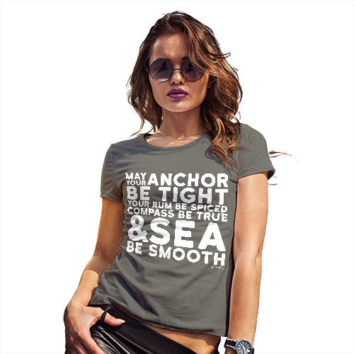 Womens Funny Sarcasm T Shirt May Your Sea Be Smooth Women's T-Shirt Medium Khaki