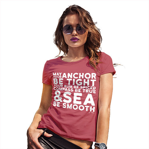 Womens Novelty T Shirt Christmas May Your Sea Be Smooth Women's T-Shirt Small Red