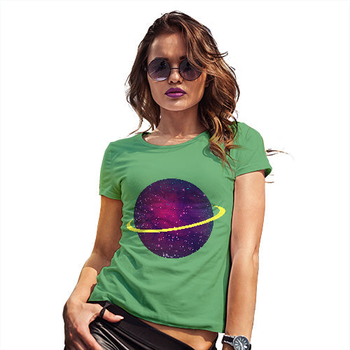 Womens Novelty T Shirt Space Planet Women's T-Shirt Medium Green