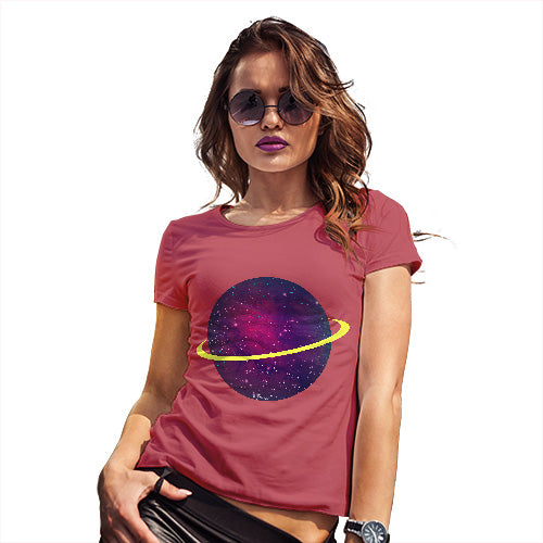 Novelty Tshirts Women Space Planet Women's T-Shirt Small Red