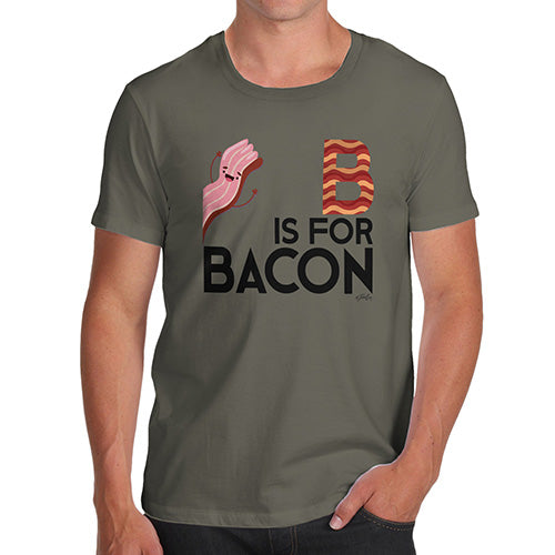 Funny Tee For Men B Is For Bacon Men's T-Shirt Medium Khaki