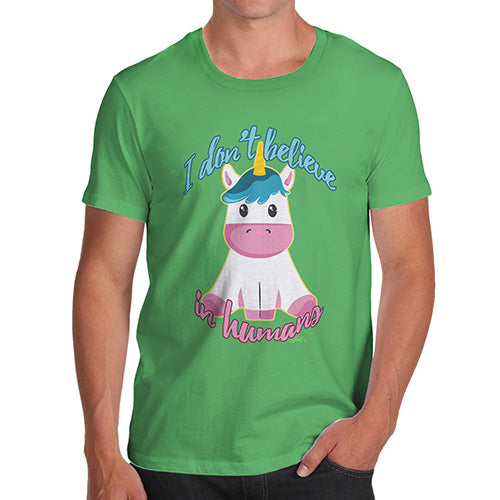 Funny Tee For Men Unicorn I Don't Believe In Humans Men's T-Shirt Large Green