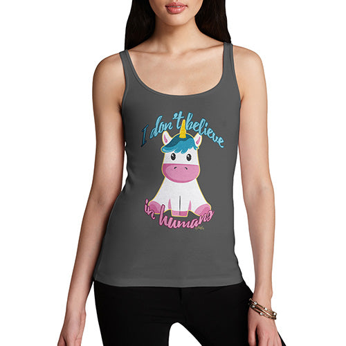 Womens Humor Novelty Graphic Funny Tank Top Unicorn I Don't Believe In Humans Women's Tank Top Medium Dark Grey