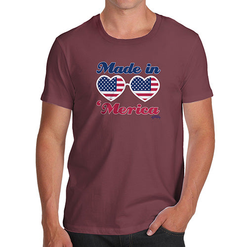 Funny Mens Tshirts Made In 'Merica Men's T-Shirt Medium Burgundy
