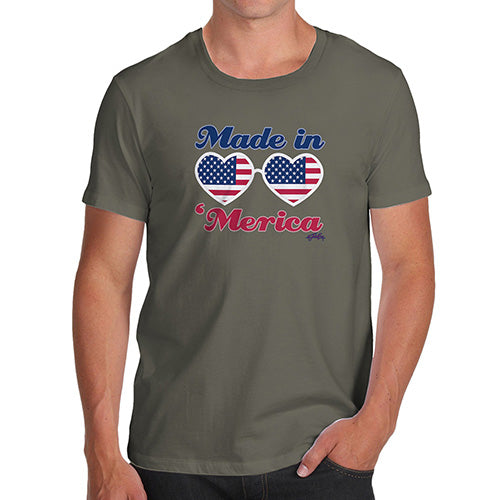 Novelty Tshirts Men Made In 'Merica Men's T-Shirt Medium Khaki