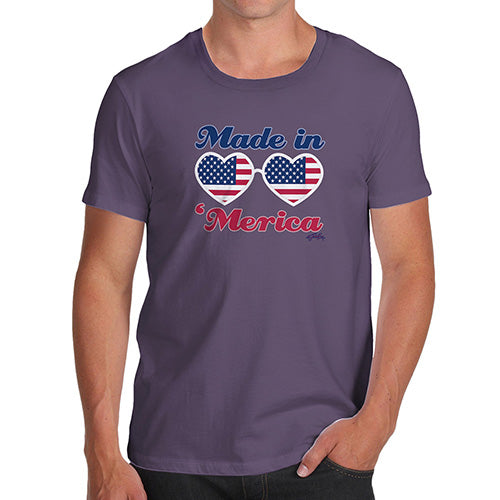 Funny T Shirts For Men Made In 'Merica Men's T-Shirt Medium Plum