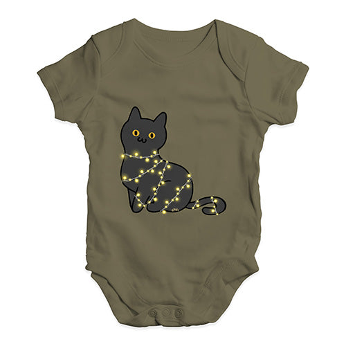 Babygrow Baby Romper Cat Christmas Lights Baby Unisex Baby Grow Bodysuit 18 - 24 Months Khaki