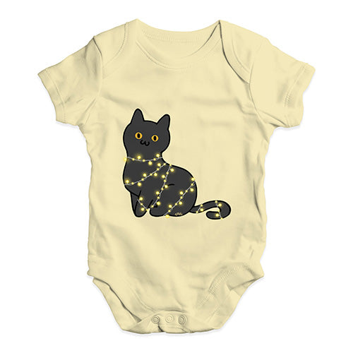 Cute Infant Bodysuit Cat Christmas Lights Baby Unisex Baby Grow Bodysuit 6 - 12 Months Lemon